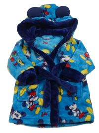 Modro-tmavomodrý plyšový župan s Mickey a kapucí Disney