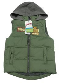 Nové - khaki prošívaná šusťáková zateplená vesta se Scoobym a kapucí 