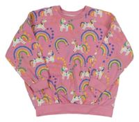 Růžová oversize mikina s jednorožci a duhami Matalan