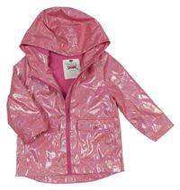 Růžová třpytivá lesklá jarní bunda s kapucí F&F