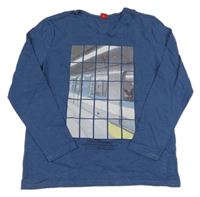 Tmavomodré melírované triko s potiskem S. Oliver