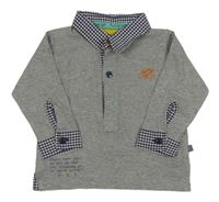 Šedé melírované triko s kolem a nápisy a kostkovaným košilovým límečkem M&S