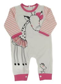 Bílo-tmavorůžovo-růžový overal se žirafou a pruhy 