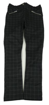 Nové - černo-bílé kostkované tregínové kalhoty se zipy St. Bernard