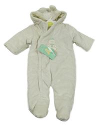 Nové - bílá plyšová zateplená kombinéza s medvídkem a kapucí s oušky Special Delivery