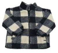 Tnavomodro-smetanová kostkovaná huňatá podšitá bunda LA REDOUTE