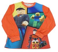 Červeno-modro-žluto-zelené pyžamové triko s lego figurkami