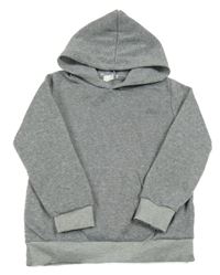 Šedá melírovaná teplá mikina s kapsou a kapucí 