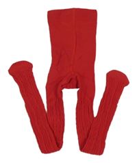 Červené žebrované vzorované punčocháče