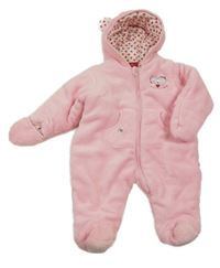 Růžová plyšová zateplená kombinéza s myškou a kapucí s oušky SALT AND PEPPER