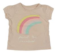 Světlebroskvové tričko s duhou  a nápisy PRIMARK
