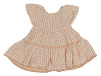 Růžovo-světlerůžové kostkované krepové šaty s krajkou Mothercare