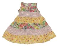 Bílo-žluté žoržetové průsvitné šaty s puntíky a kytičkami Kiki&Koko