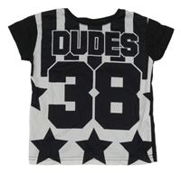 Bílo-černé sportovní tričko se síťovinou a číslem a nápisem a hvězdičkami Kiki&Koko