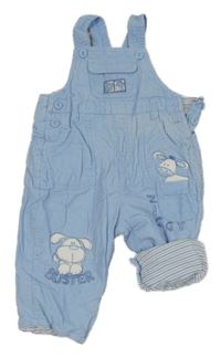 Světlemodré manšestrové laclové zateplené kalhoty s pejskem