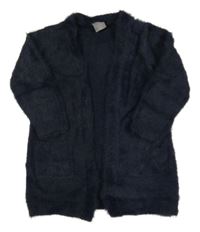 Tmavomodrý chlupatý svetrový cardigan little kids
