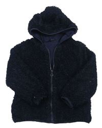 Tmavomodrá huňatá zateplená bunda s kapucí M&S