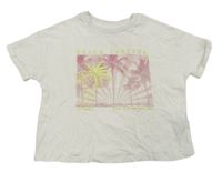 Bílé crop tričko s nápisy a palmami M&S