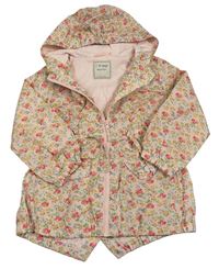 Starorůžová květovaná šusťáková jarní parka s kapucí Next