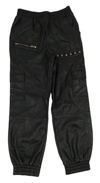 Černé koženkové cargo cuff kalhoty River Island