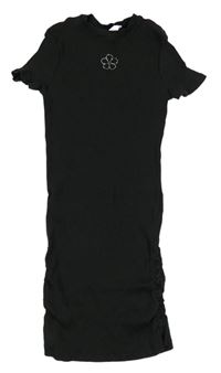 Černé žebrované elastické šaty s kamínky H&M