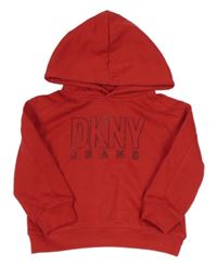 Červená mikina s nápisem a kapucí DKNY