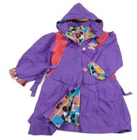 Fialovo-jahodová plátěná jarní parka se psem a kapucí