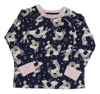 Tmavomodré pyžamové triko s jednorožci a duhami