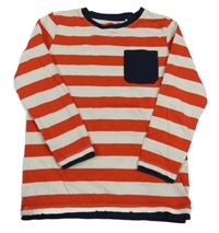 Červeno-smetanové pruhované triko s kapsou Topolino