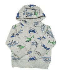 Světlešedá melírovaná mikina s letadly a kapucí Topomini