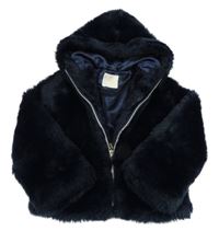 Tmavomodrá kožešinová podšitá bunda s kapucí Guess