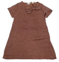 Starorůžové třpytivé svetrové šaty s mašlí H&M