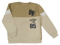 Hnědo-béžovo-bílá mikina s písmeny a číslem Matalan