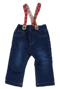 Tmavomodré teplákové rifle s kšandami Cat&Jack