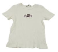 Smetanové žebrované crop tričko s nápisem C&A