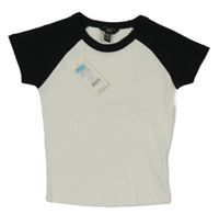 Nové - Bílo-černé žebrované crop tričko New Look
