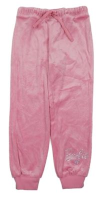 Růžové plyšové tepláky s nápisem z kamínků - Barbie H&M