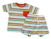 2 set - Bílo-barevné pruhované froté tričko + kraťasy George
