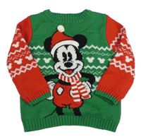 Zeleno-červený vzorovaný svetr s Minnie Disney