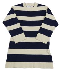 Smetanovo-tmavomodré pruhované pletené šaty Zara