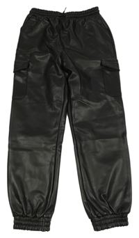 Nové - černé cuff koženkové kalhoty Next