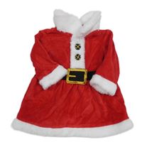 Červeno-bílé sametové/chlupaté vánoční šaty - Santa 