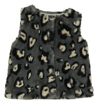 Tmavošedá kožešinová podšitá leopardí vesta Next