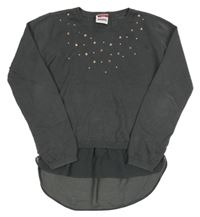 Tmavošedý lehký svetr s plíšky a všitou halenkou Yigga