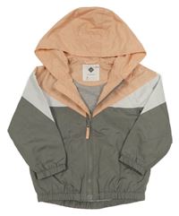 Šedo-bílo-meruňková šusťáková jarní bunda s kapucí 