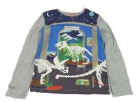 Šedo-modré triko s dinosaury Mini Boden