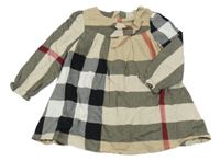 Béžovo-černo-červené kostkované šaty 