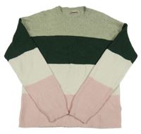 Zeleno-bílo-růžový pruhovaný svetr only 