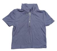 Modrošedé žebrované crop tričko se zipem Matalan