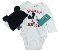 2 set - Bílé body s Mickeym + čepice s oušky H&M